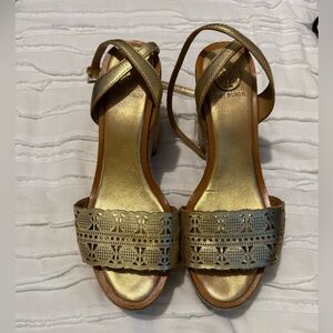 Tory Burch Gold Platform Sandals Wedges